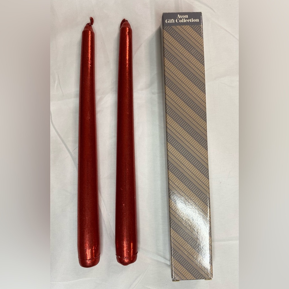 Vintage Avon Festive Red Glitter Candles 10” Tapers 1985
